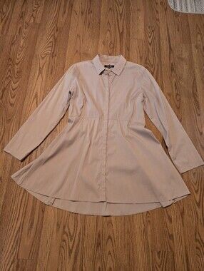 Lafayette 148 New York Beige Button Front Tunic Flared Blouse Neutral Top Work M